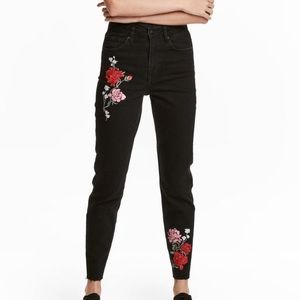 Floral Black Denim Mom Jean